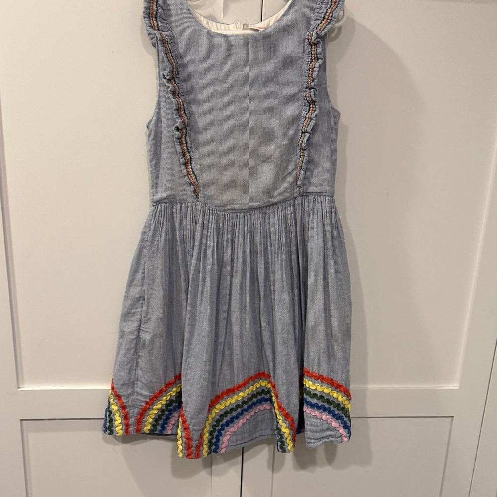 Mini Boden Blue Dress with Rainbow Trim